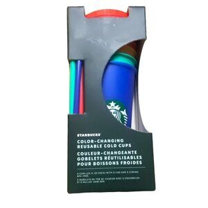 Starbucks Color-Changing Reusable Cold Cups-5 Cups/5 Lids/5 Straws-New!